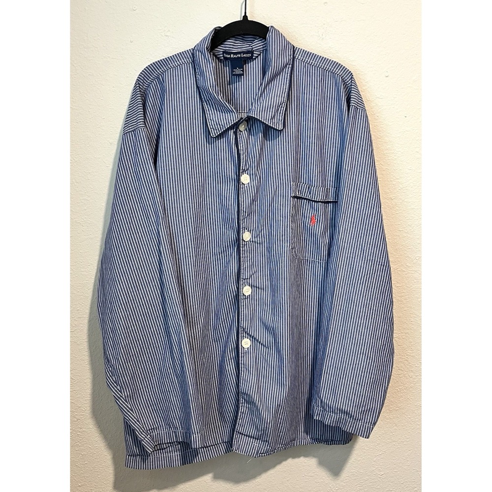 Polo Ralph Lauren Sleepwear Shirt Mens L Blue Striped Long Sleeve Button Cotton